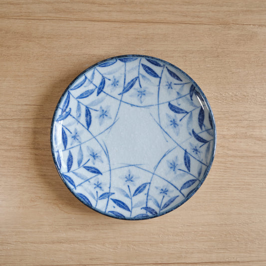 日本美濃燒 桔梗 五寸皿 染付